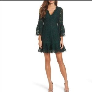 Eliza J Bell Sleeve Lace Mini Dress in Green